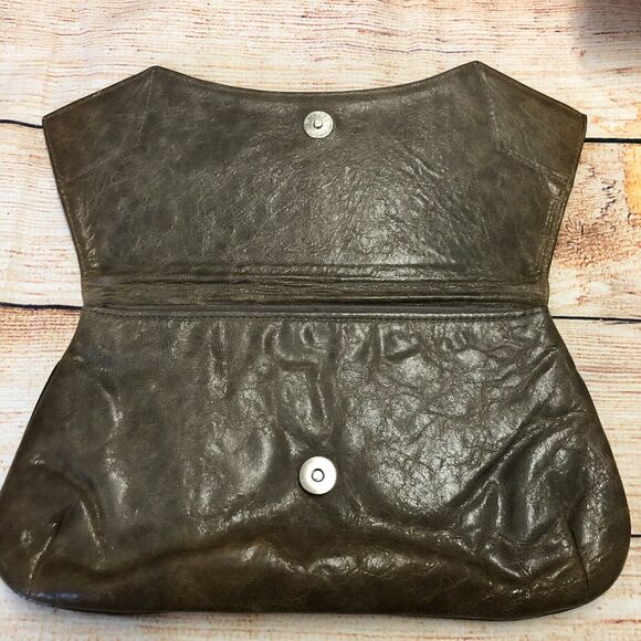 Ranhee Joo Brown Olive Leather Clio slip-in Handle Clutch